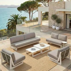 Set da giardino in alluminio 7 posti 6 pezzi Long Beach Bianco cenere e beige
