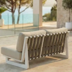 Set da giardino in alluminio 7 posti 6 pezzi Long Beach Bianco cenere e tortora