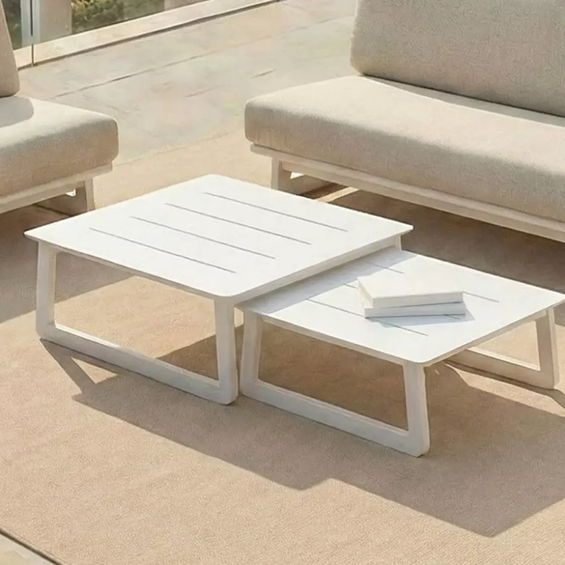 Set da giardino in alluminio 7 posti 6 pezzi Long Beach Bianco cenere e tortora