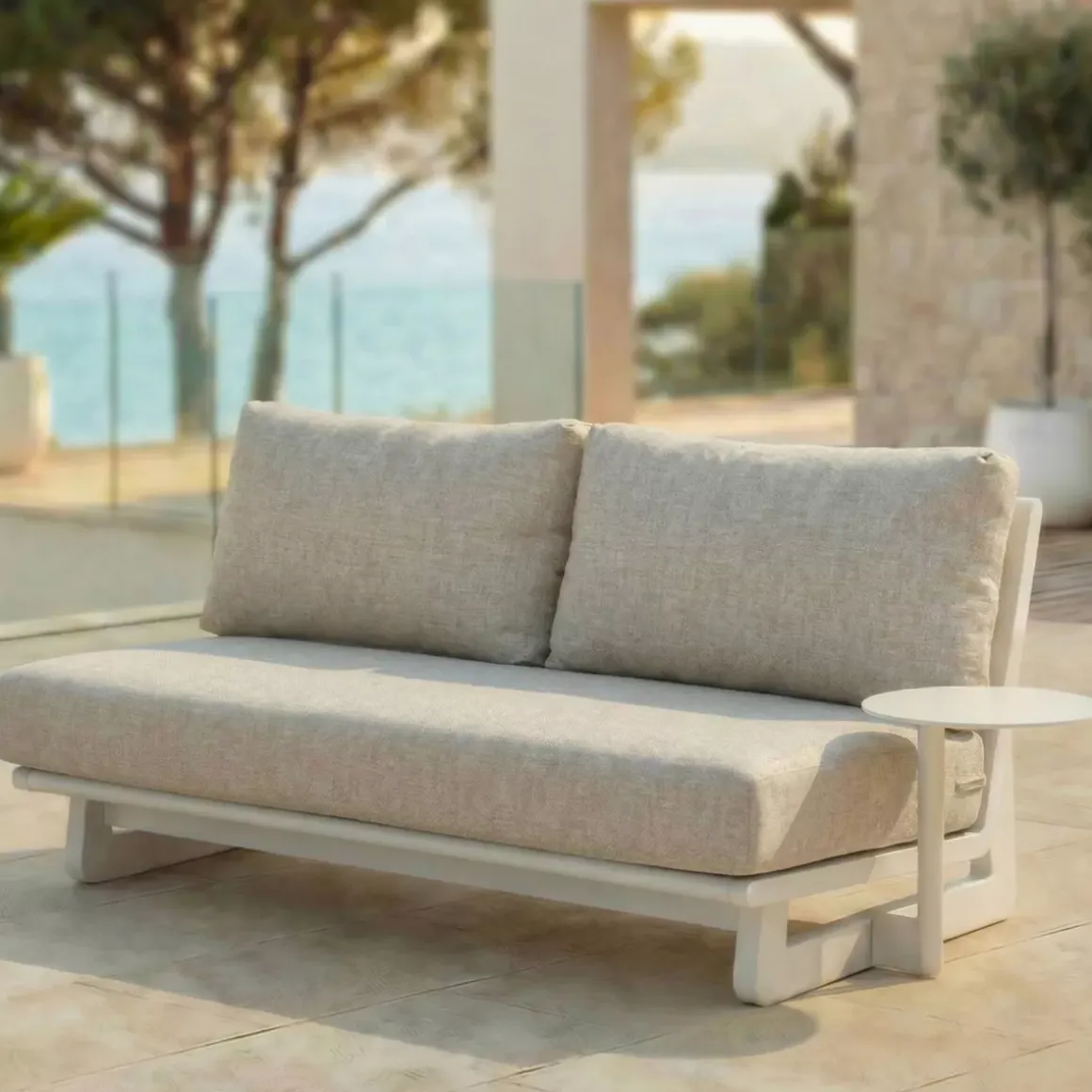 Set da giardino in alluminio 7 posti 6 pezzi Long Beach Bianco cenere e tortora
