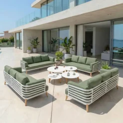 Set da giardino in alluminio 12 posti 8 pezzi Monte Carlo Bianco e verde rosmarino