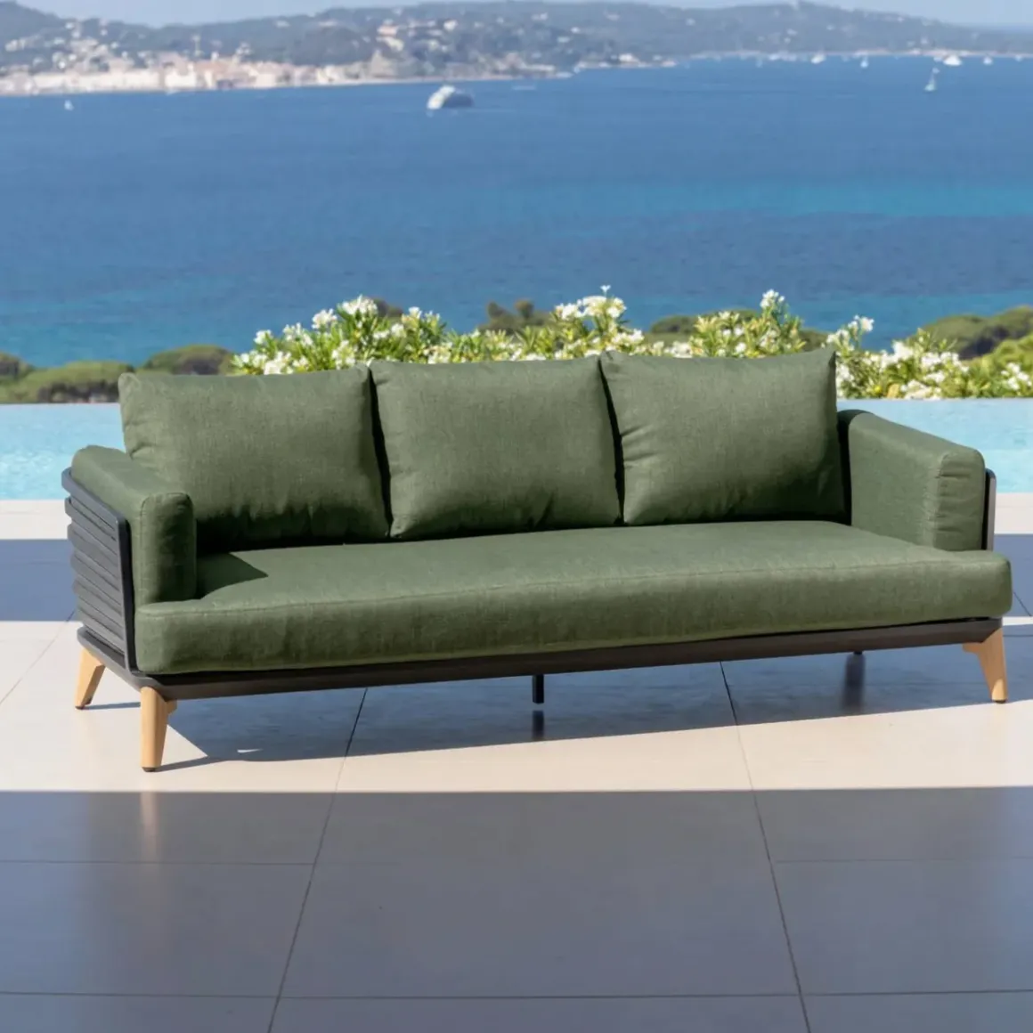 Set da giardino in alluminio 12 posti 8 pezzi Monte Carlo Grigio antracite e verde rosmarino