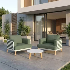 Set da giardino in alluminio 2 posti 3 pezzi Monte Carlo Bianco e verde rosmarino