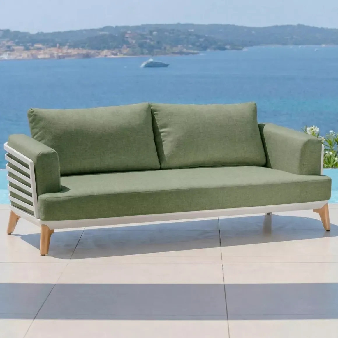 Set da giardino in alluminio 4 posti 5 pezzi Monte Carlo Bianco e verde rosmarino