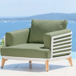 Set da giardino in alluminio 4 posti 5 pezzi Monte Carlo Bianco e verde rosmarino