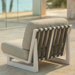Set da giardino in alluminio 8 posti 6 pezzi Long Beach Bianco cenere e beige