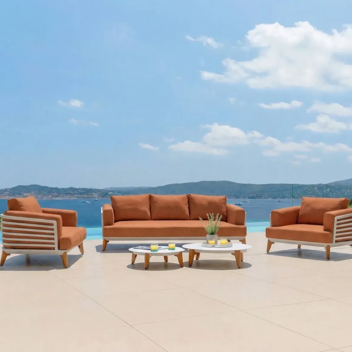 Set da giardino in alluminio 5 posti 5 pezzi Monte Carlo Bianco e terracotta