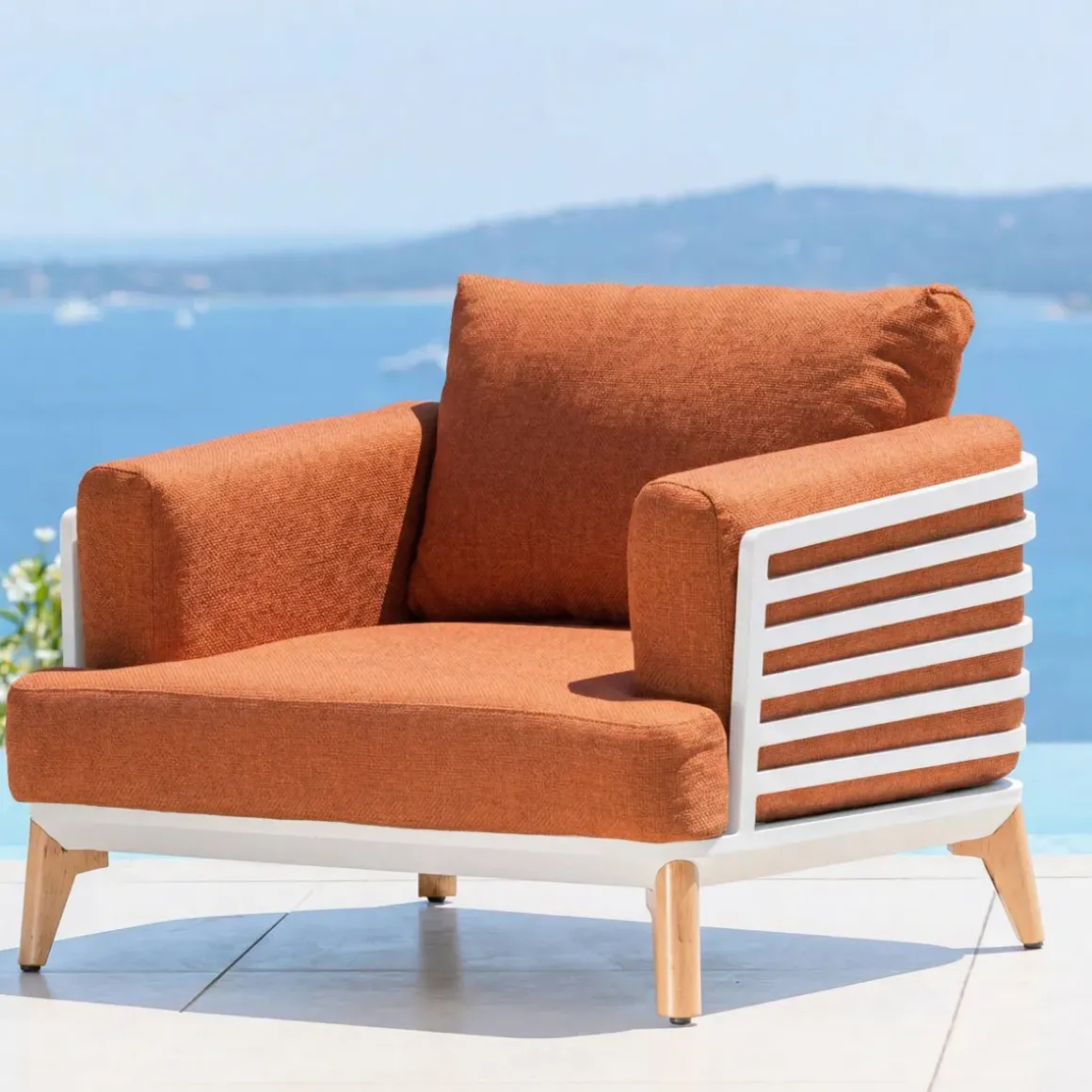 Set da giardino in alluminio 8 posti 6 pezzi Monte Carlo Bianco e terracotta