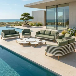 Set da giardino in alluminio 9 posti 12 pezzi Monte Carlo Bianco e verde rosmarino