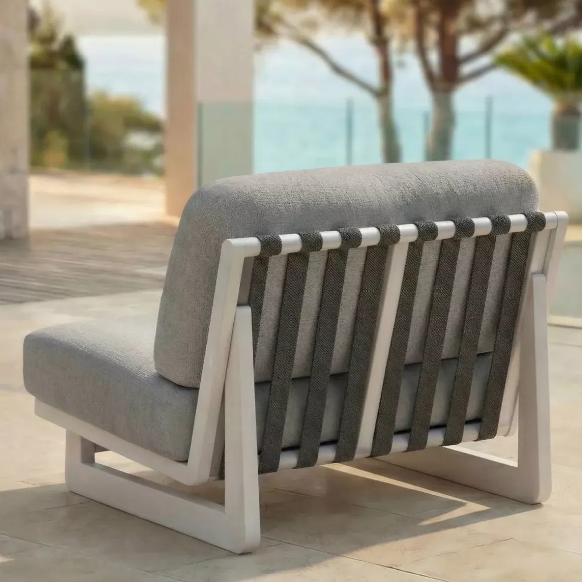 Set da giardino in alluminio 2 posti 3 pezzi Long Beach Bianco cenere e grigio chiaro