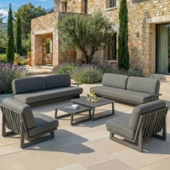 MOBELLIA Salotto Da Giardino-Set da giardino in alluminio 8 posti 6 pezzi Long Beach Grigio