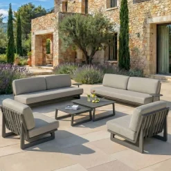 MOBELLIA Salotto Da Giardino-Set da giardino in alluminio 8 posti 6 pezzi Long Beach Grigio antracite e tortora