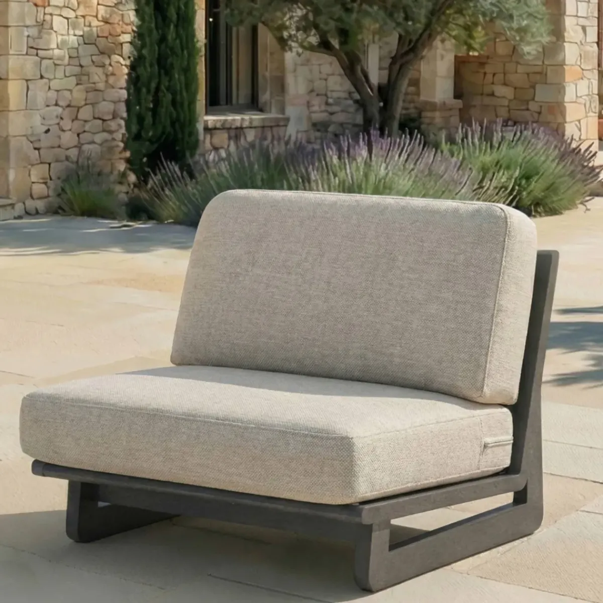 MOBELLIA Salotto Da Giardino-Set da giardino in alluminio 8 posti 6 pezzi Long Beach Grigio antracite e tortora
