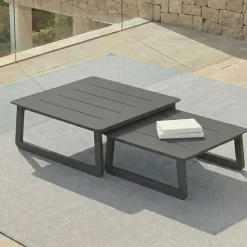 MOBELLIA Salotto Da Giardino-Set da giardino in alluminio 8 posti 6 pezzi Long Beach Grigio antracite e tortora