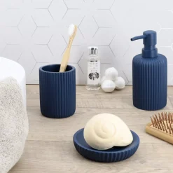 TENDANCE Accessori Bagno-Set di accessori bagno in resina Striato Blu marino