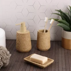 TENDANCE Accessori Bagno-Set di accessori per il bagno effetto legno Scandi