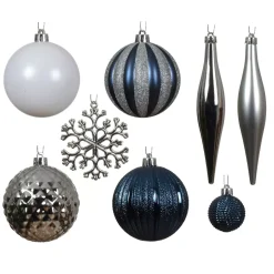 KAEMINGK Palline Di Natale-Set di addobbi per l'albero di Natale Christmas argento e bianco
