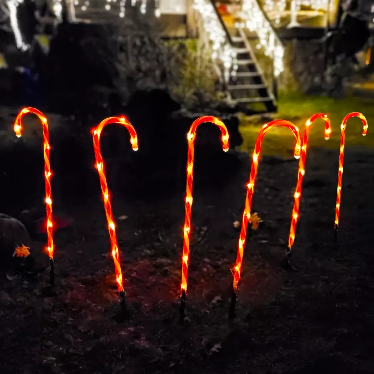 KOOPMAN Oggetti Decorativi E Illuminati|Personaggi E Oggetti Grande Dimensione-Set di 6 bastoncini di zucchero a pile 42 LED (47 cm) Candy