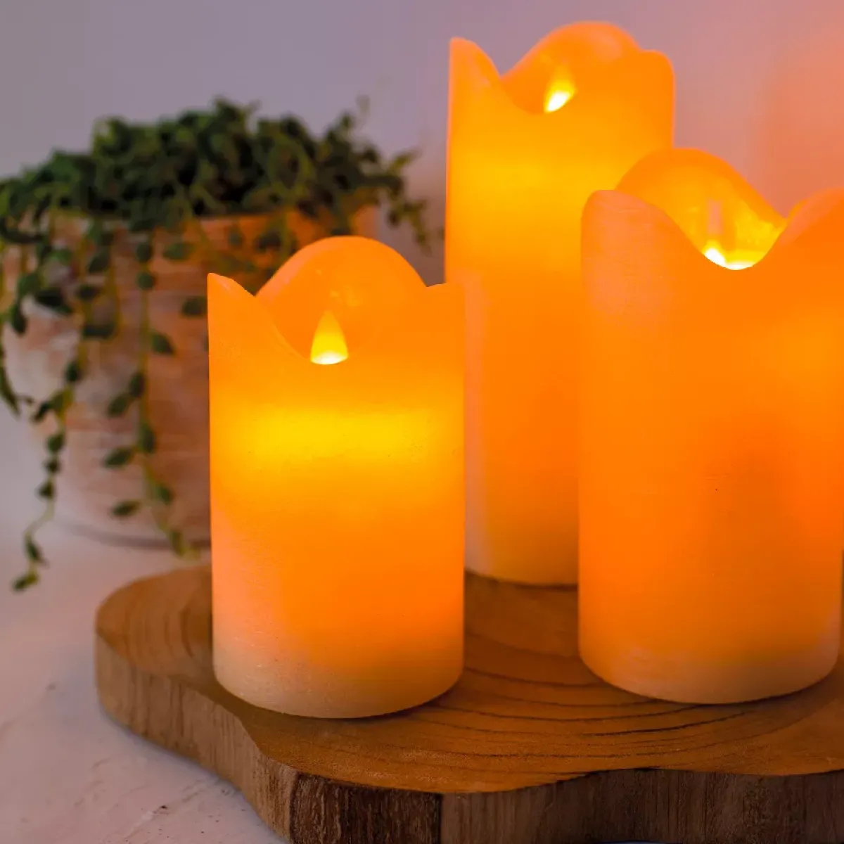 KAEMINGK Candele Natalizie-Set di 3 candele LED tremolanti (D7,5 cm) Cera naturale Crema