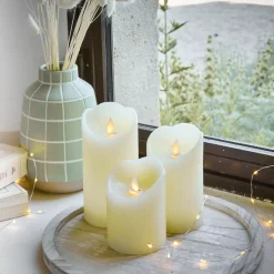 KAEMINGK Candele Natalizie-Set di 3 candele LED tremolanti (D7,5 cm) Cera naturale Crema