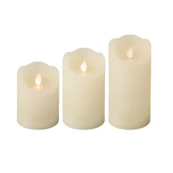 KAEMINGK Candele Natalizie-Set di 3 candele LED tremolanti (D7,5 cm) Cera naturale Crema