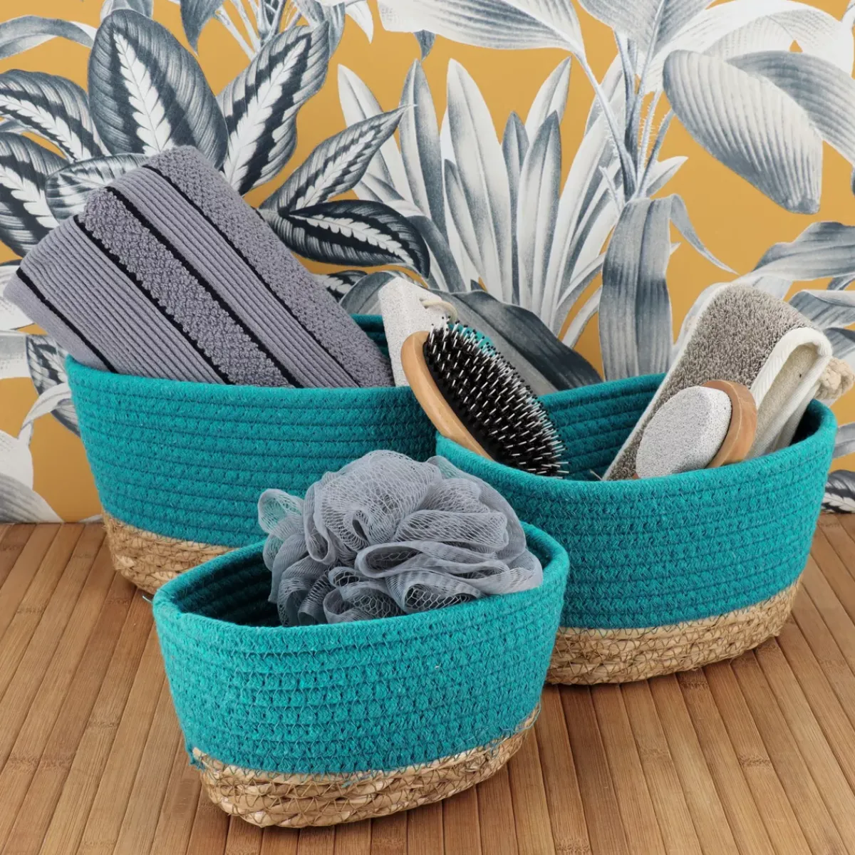 TENDANCE Accessori Bagno|Cesti E Scatole-Set di 3 cesti portaoggetti Timeless caraibi