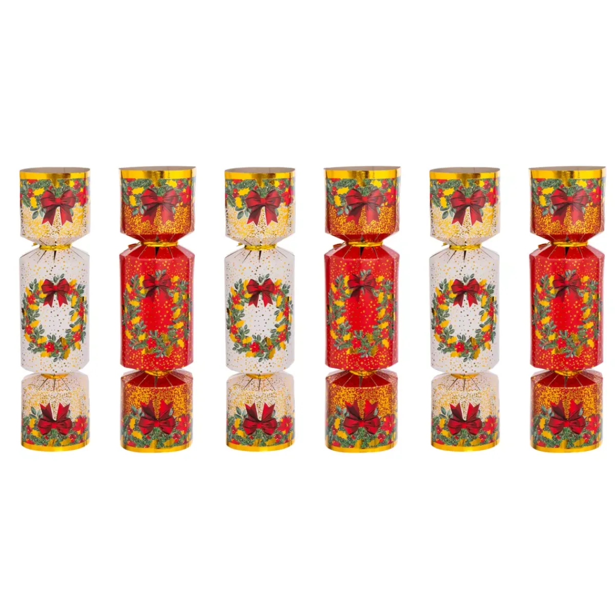 JJA Decorazione Da Tavola-Set di 6 crackers natalizi Festività Rosso e Bianco