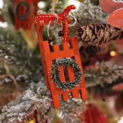 KAEMINGK Addobbi Natalizi-Set di 2 decorazioni da appendere (H10 cm) Slitte Ghirlanda invernale rossa