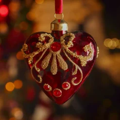 KAEMINGK Addobbi Natalizi-Set di 2 decorazioni natalizie in vetro (H8 cm) Cuori preziosi con glitter oro