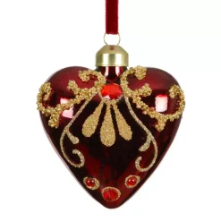 KAEMINGK Addobbi Natalizi-Set di 2 decorazioni natalizie in vetro (H8 cm) Cuori preziosi con glitter oro
