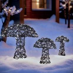 KAEMINGK Oggetti Decorativi E Illuminati|Decorazioni E Oggetti Natalizi-Set di 3 funghi luminosi 260 Micro LED (H45 cm) Resina intrecciata /Bianco caldo
