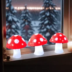 EMINZA Oggetti Decorativi E Illuminati-Set di 3 funghi luminosi solari (H18 cm) Mushy