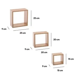 ATMOSPHERA Mensole-Set di 3 mensole Cube Naturale Modello piccolo