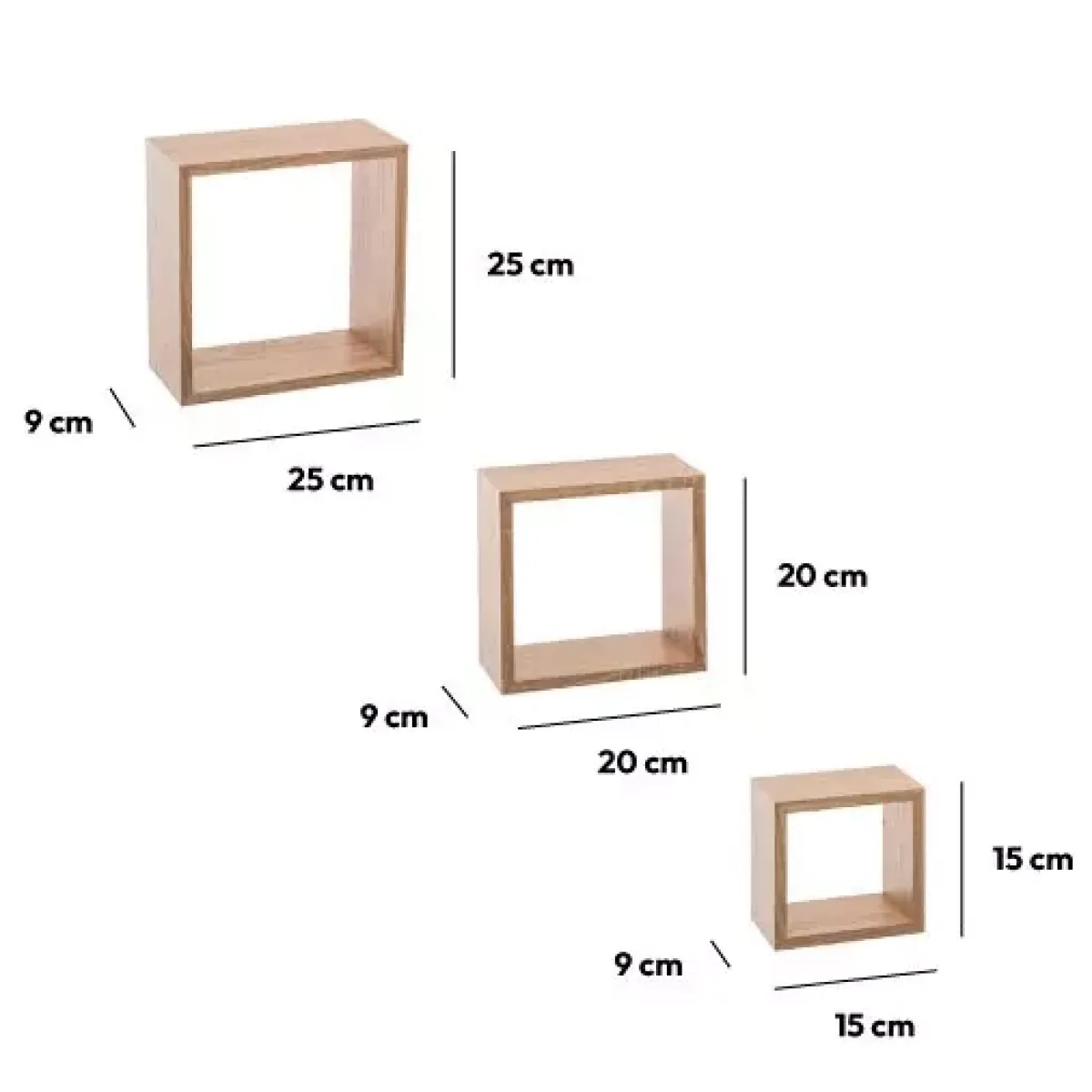 ATMOSPHERA Mensole-Set di 3 mensole Cube Naturale Modello piccolo