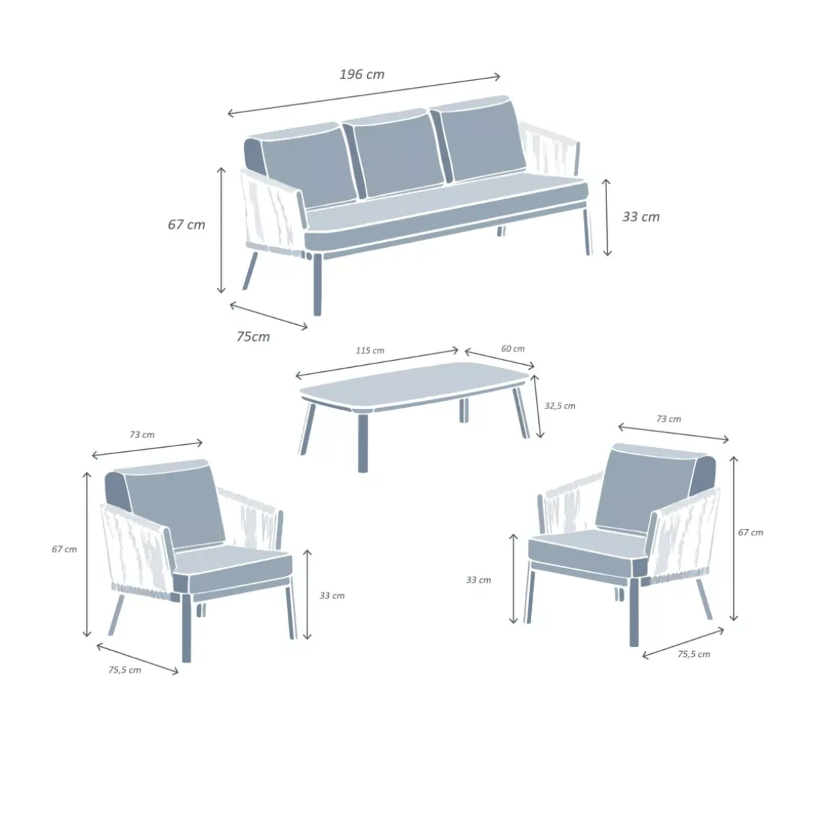 Set di mobili da giardino Amalfi Bianco 5 posti