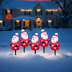 EMINZA Oggetti Decorativi E Illuminati-Set di 5 paletti da giardino luminosi 100 LED (H20 cm) Babbo Natale