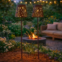 #N/A Luci Per Esterno-Set di 2 paletti da giardino solari LED (H58 cm) Floreale rustico