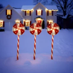 KOOPMAN Oggetti Decorativi E Illuminati-Set di 3 paletti luminosi con pile 60 LED (H62 cm) Candy