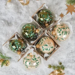 KAEMINGK Palline Di Natale-Set di 6 palline di Natale di vetro (D80 mm) Fiori agrifoglio