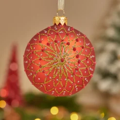 KAEMINGK Palline Di Natale-Set di 6 palline di Natale di vetro (D80 mm) Fiori paillette