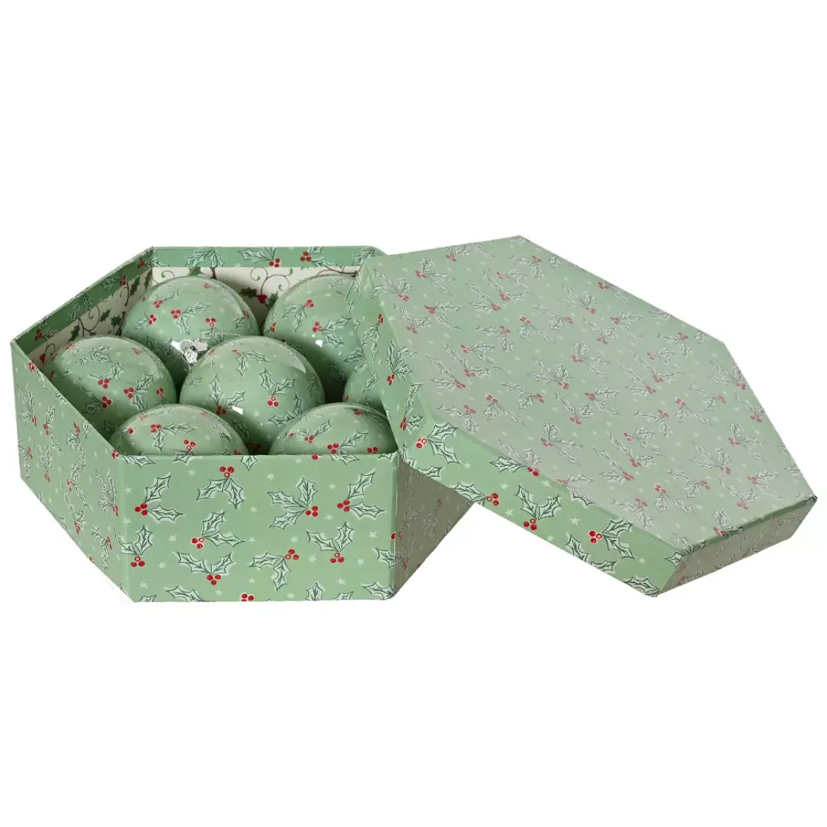 KAEMINGK Palline Di Natale-Set di 7 palline di Natale (D80 mm) Agrifoglio e rosso