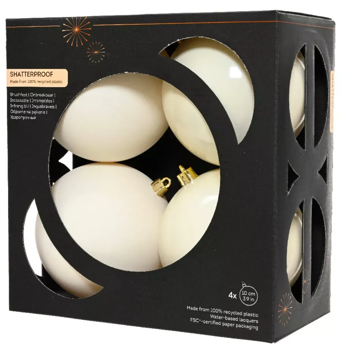 KAEMINGK Palline Di Natale-Set di 4 palline di Natale (D100 mm) Aravis Bianco lana