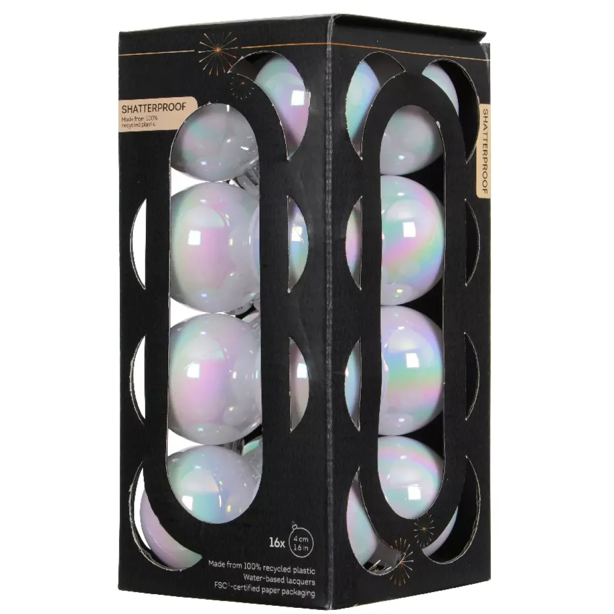 KAEMINGK Palline Di Natale-Set di 16 palline di Natale (D40 mm) Aravis Bianco iridescente