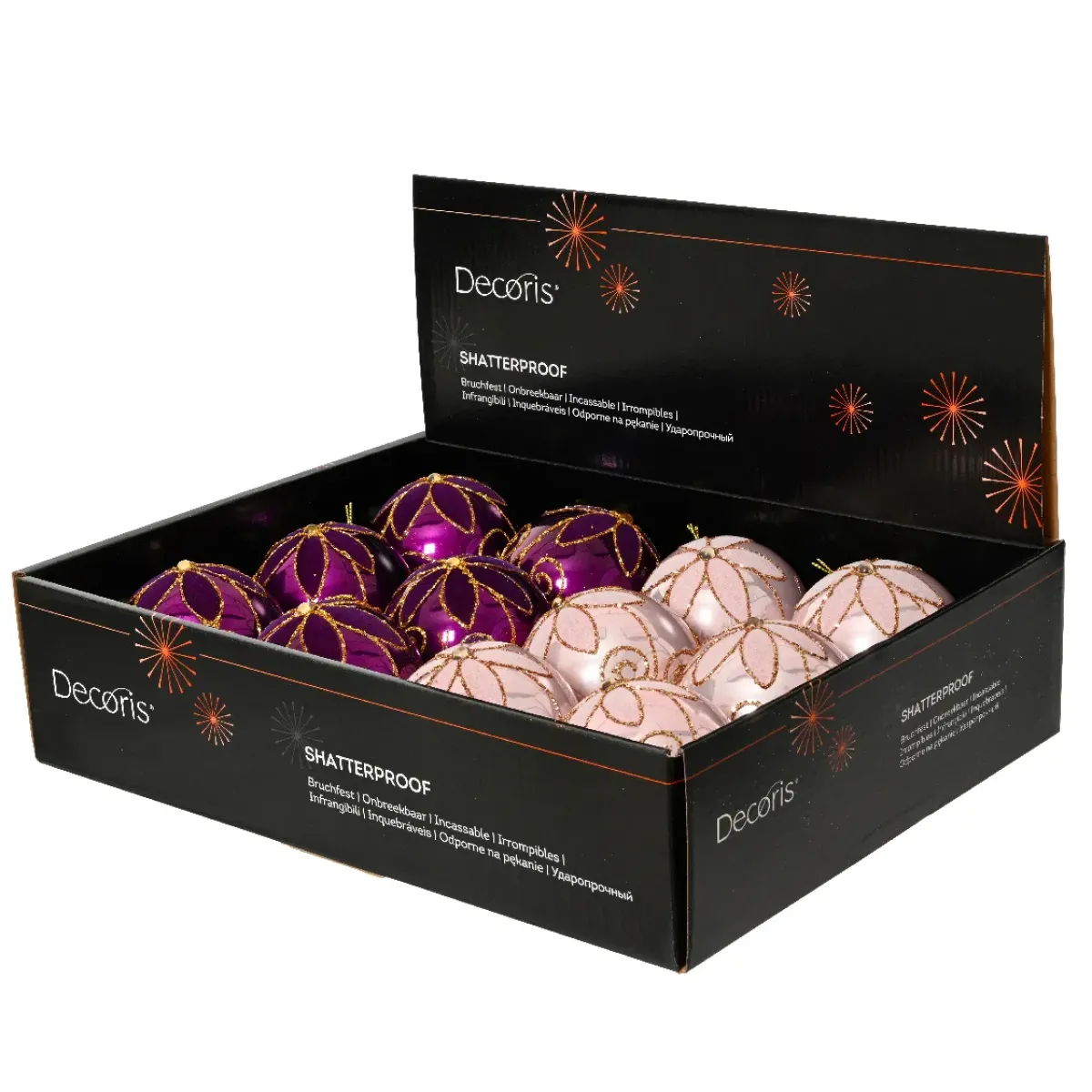 KAEMINGK Palline Di Natale-Set di 12 palline di Natale (D80 mm) Fiori maestosi Fico e rosa
