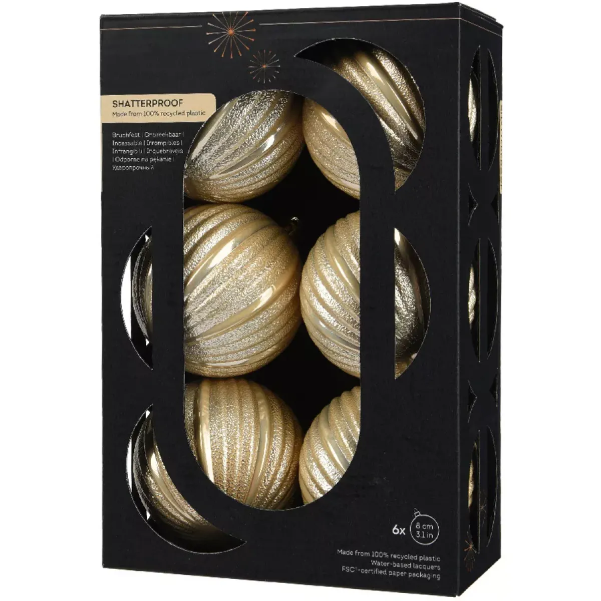 KAEMINGK Palline Di Natale-Set di 6 palline di Natale (D80 mm) Glitter