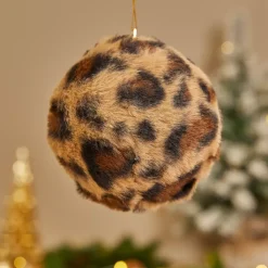 KOOPMAN Palline Di Natale-Set di 12 palline di Natale (D100 mm) Leopardo Beige e