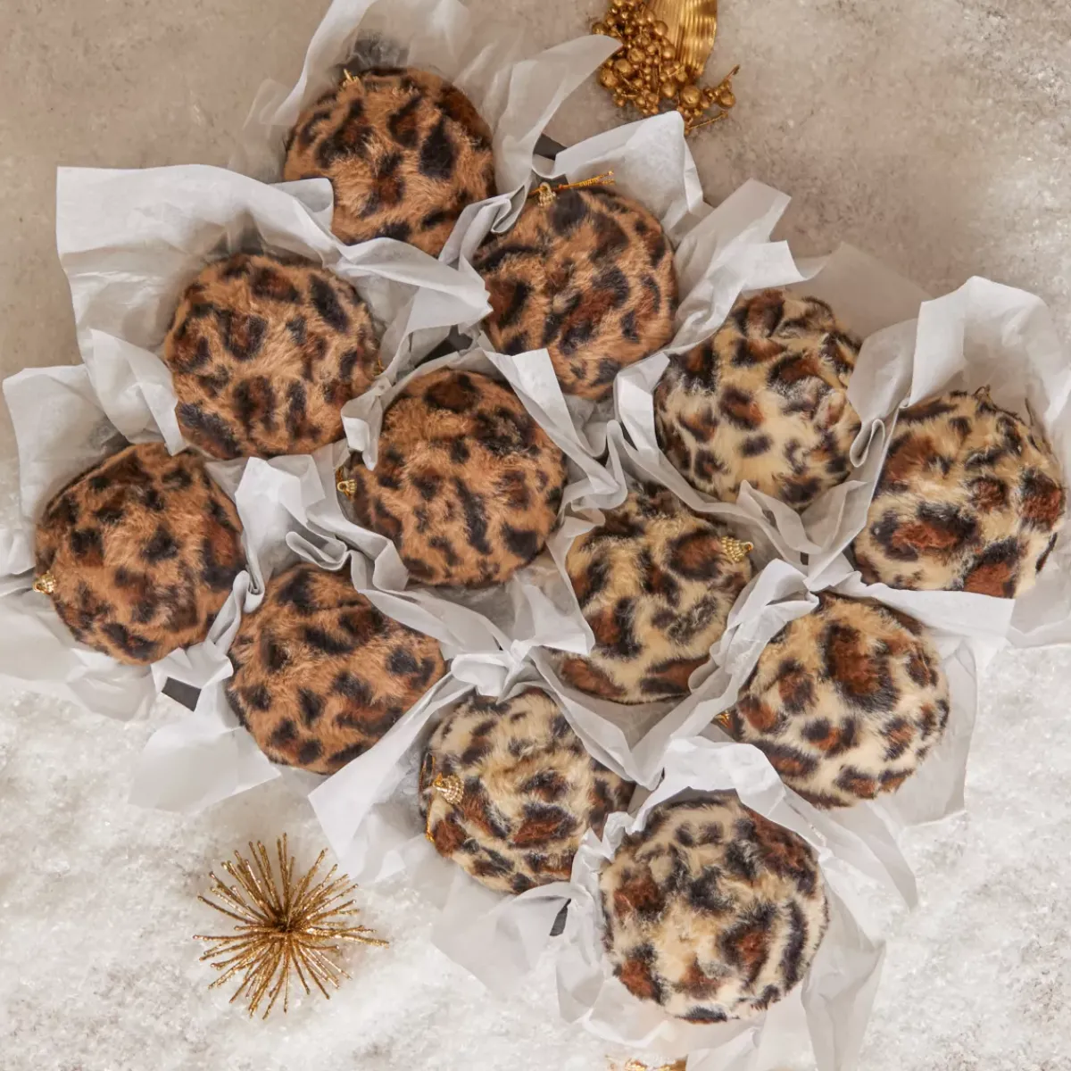 KOOPMAN Palline Di Natale-Set di 12 palline di Natale (D80 mm) Leopard Beige e