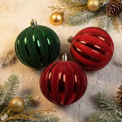 KAEMINGK Palline Di Natale-Set di 12 palline di Natale (D80 mm) Velluto glitterato Rosso e verde