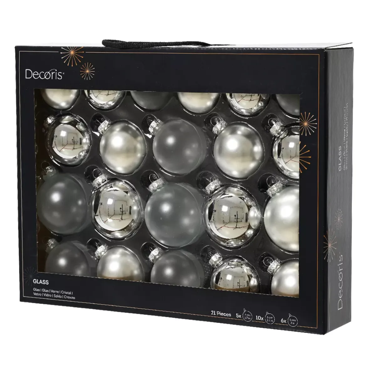 KAEMINGK Palline Di Natale-Set di 21 palline di Natale in vetro (D60 a 75 mm) Assortite Cristallo