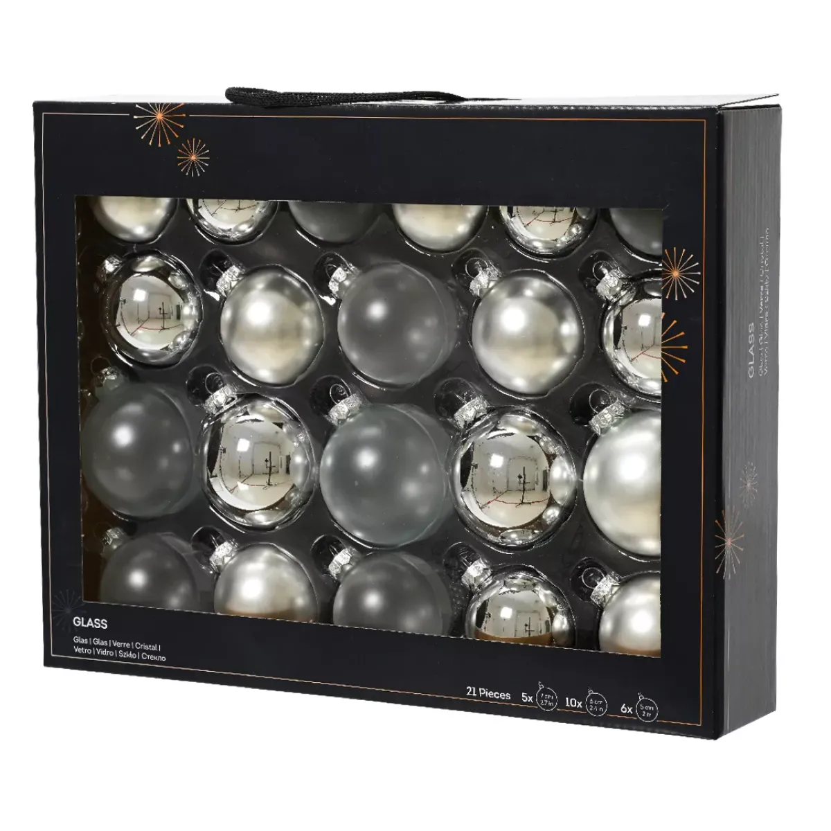 KAEMINGK Palline Di Natale-Set di 21 palline di Natale in vetro (D60 a 75 mm) Assortite Cristallo